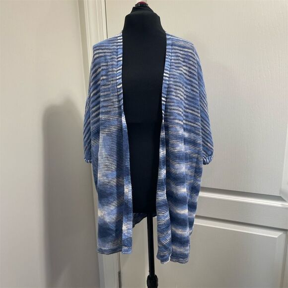 GAP Sweaters - GAP Women's Blue Knit Stripe Open Front Cardigan Sweater Size M (sku269)